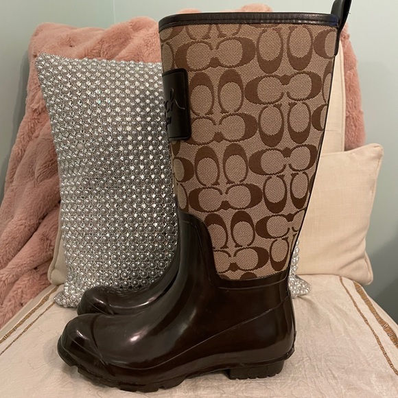 Coach Brown Monogram Winter Rain Boots - Picture 7 of 11